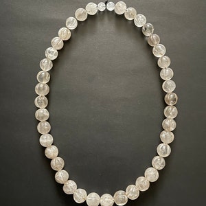 Beautiful Old Himalayan Melon-Cut Crystal Necklace of 41 beads from Nepal.Interesting wearable healing crystal beads necklace.