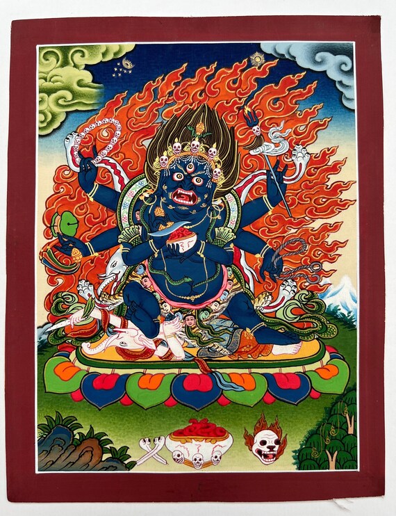 6 Armed Mahakala Thangka Buddhist Wrathful Deity Painting 