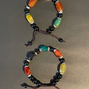 Pair of beautiful handmade adjustable multi-stones agate/ black onyx prayer bead bracelet from Himalayas (Tibet).