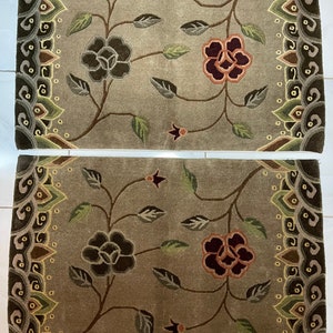 Pair of Beautiful Hand-woven Tibetan Carpets with a Flower Motif from Nepal