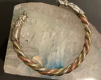 Beautiful Handmade 3 Metals twisted healing Bracelet Dragon’s Head From Nepal.All adjustable size for men and women.