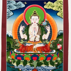 Avalokitesvara Fine Hand  painted Buddhist Portable / mini Thangka Painting art from Nepal.Available in Two Sizes