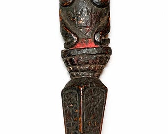 Stunning Rare Antique Wooden shaman Ritual Phurba With Interesting shaman figure in praying gesture position (western nepal) Jajarkot.