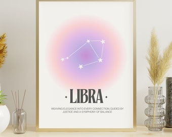 Libra Constellation Aura Print, Libra Zodiac Art Printable Poster, Horoscope Print, Zodiac Wall Art, Libra Print, Libra Star Print