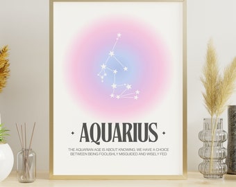 Aquarius Aura Constellation Print, Aquarius Zodiac Art Printable Poster, Aquarius Aura Poster, Horoscope Print, Aquarius Zodiac Wall Art