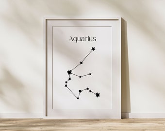 Aquarius Constellation Print, Aquarius Zodiac Art Printable Poster, Gift for Aquarius, Horoscope Print, Zodiac Wall Art, Aquarius Print