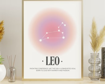 Leo Aura Constellation Print, Leo Zodiac Art Printable Poster, Leo Aura Print, Horoscope Print, Zodiac Wall Art, Leo Art Print, Leo Poster