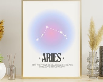 Aries Constellation Aura Print, Aries Zodiac Art Printable Poster, Aries Star Print, Horoscope Print, Zodiac Wall Art, Aries Aura Poster