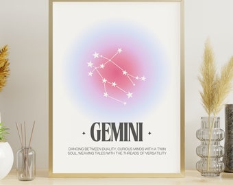 Gemini Aura Constellation Print, Gemini Zodiac Art Printable Poster, Gemini Aura Poster, Horoscope Print, Zodiac Wall Art, Gemini Art Print