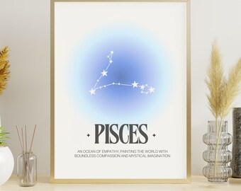 Pisces Constellation Aura Print, Pisces Zodiac Art Printable Poster, Pisces Star Print, Horoscope Print, Zodiac Wall Art, Pisces Aura Print