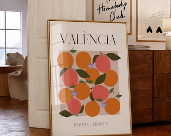 Valencia Spain Wall Art, Mediterranean Fruit Print, Spanish Travel Poster, Citrus Kitchen Decor, Printable Wall Art, Digital Download