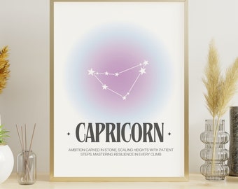 Capricorn Constellation Aura Print, Capricorn Zodiac Art Printable Poster, Horoscope Star Print, Zodiac Wall Art, Capricorn Aura Wall Art