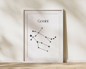 Gemini Constellation Print, Gemini Zodiac Art Printable Poster, Gift for Gemini, Horoscope Print, Zodiac Wall Art, Gemini Art Print