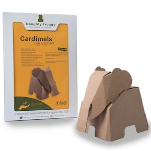 Modelo de animal de cartón 3D para niños, también conocido como Cardimals - Ellie Elephant flat packed kit de manualidades ecológicas para niños - Construir, decorar y jugar