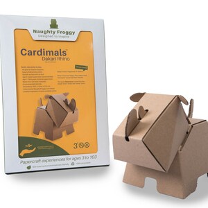 Modelo de animal de cartón 3D para niños, también conocido como Cardimals - Dakari Rhino, kit de manualidades para niños ecológico y empaquetado en plano - Construye, decora y juega