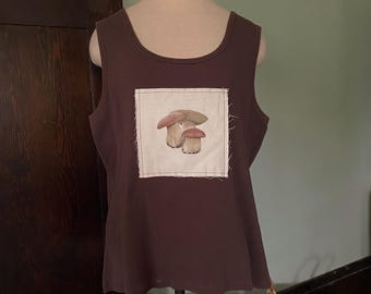 Upcycled bolete mushroom patch tank (L-XL)