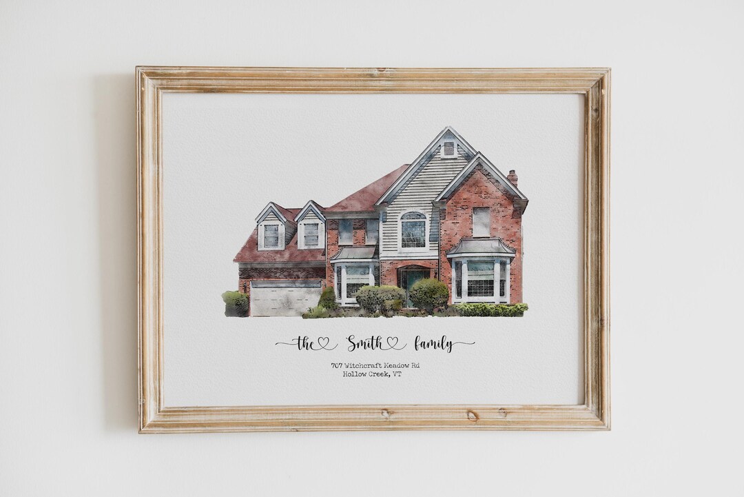 Family Home Portrait, Custom Watercolor House Art, Personalized Home ...