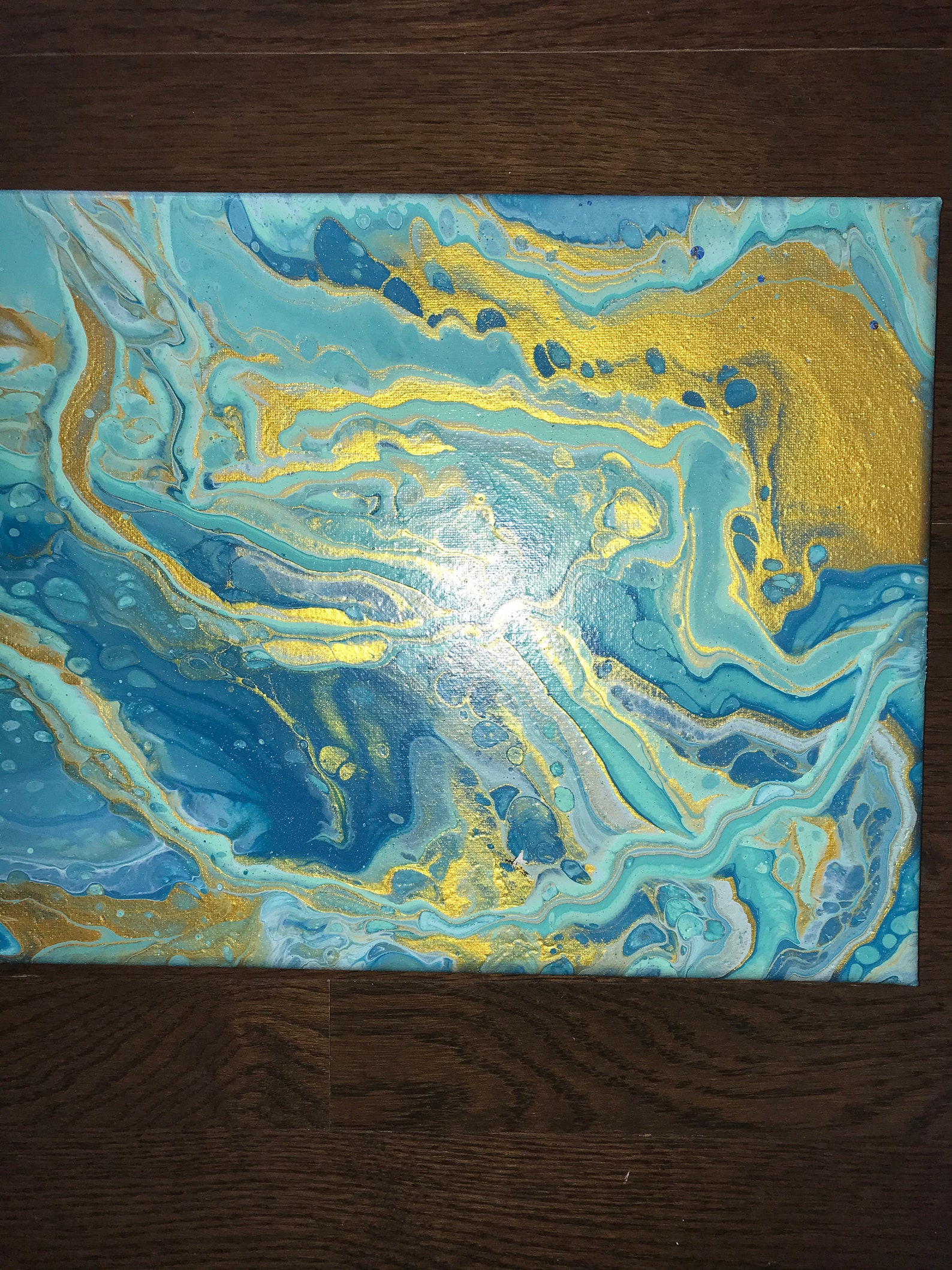 Blue and gold paint pour Etsy