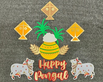 Pongal cardstock Decor, Sankranti cutouts, Bhogi pallu backdrop decor, Indian festive decor,  pooja backdrop