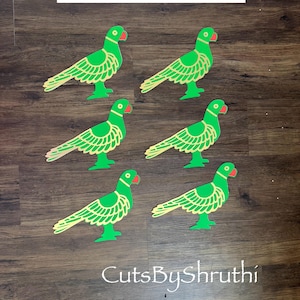 Set of 6 - parrot cutouts Paisley design Cutouts/kolam decor/Indian festive decor/House warming/Gruhapravesam decor/pooja decor