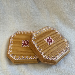 Wood pooja stool/ chowki/manai/ peeta with uniform vynil  rangoli/muggu design/ pooja / muggu peeta/ pooj manai/return gifs
