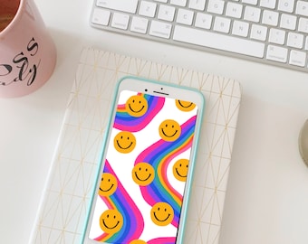 Wavy Smiley Rainbow Phone Wallpaper