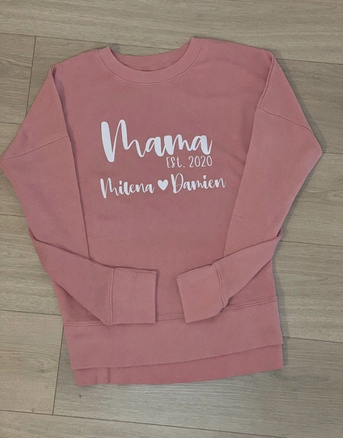 Mama custom pink sweatshirt with kids name personalized | Etsy