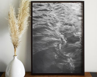 Zwart-wit natuur print, zwart-wit oceaan kunst print, water rimpel print, zwart-wit foto, monochroom