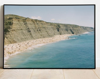 Impresión de arte oceánico, impresión fotográfica de playa de verano vivo, verano en Portugal, impresión de agua turquesa, Sintra Portugal, fotografía de playa analógica