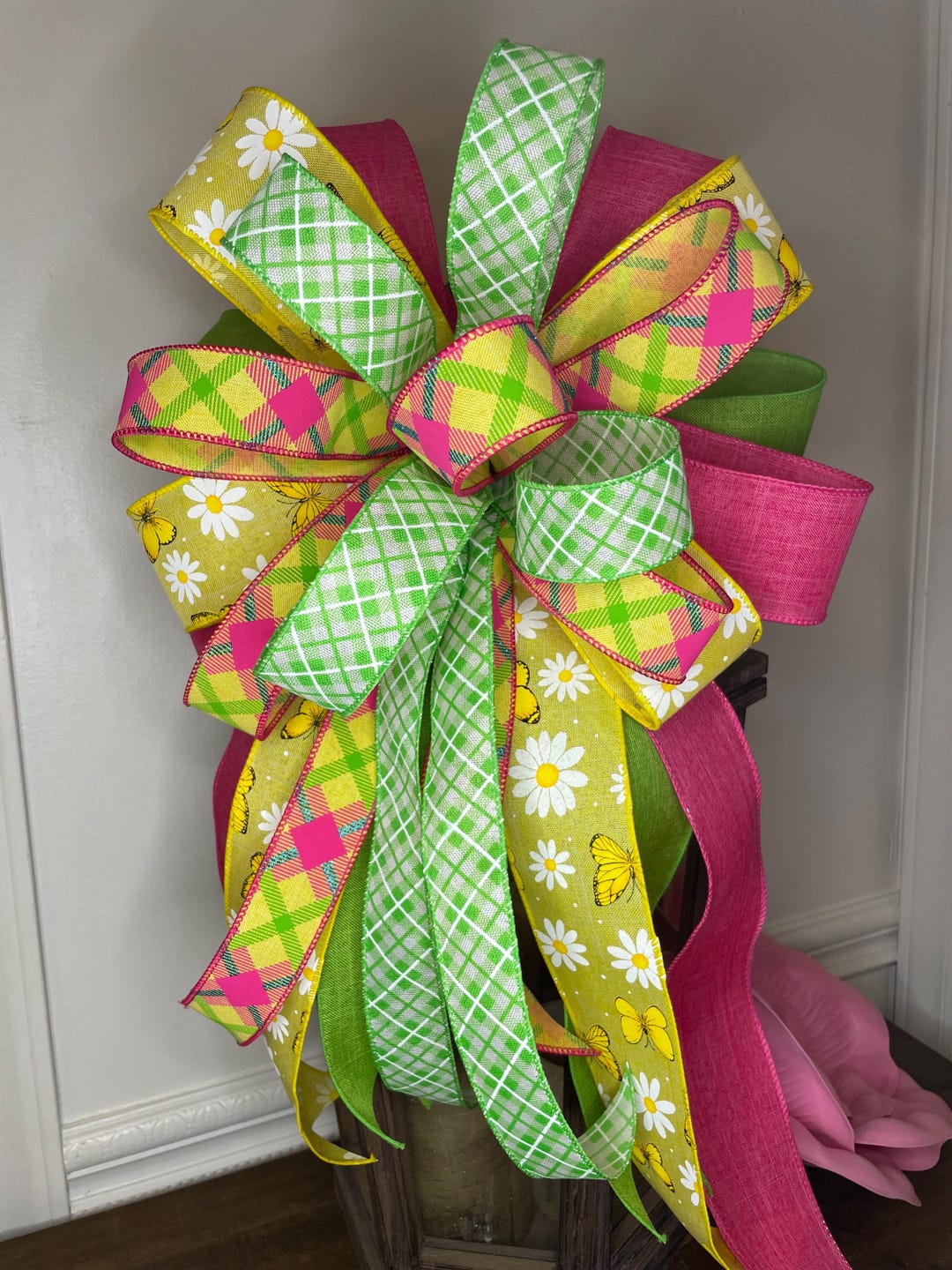 Spring Bow Pink and Green - Etsy