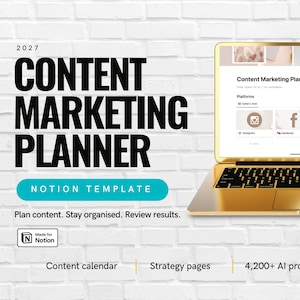 Notion Content Marketing Planner: Social Media Calendar, Strategy Dashboard and AI Prompts 2027