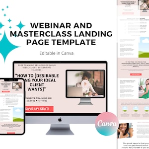 Webinar Landing Page Template Canva | Webinar Template | Coaching Template | Masterclass Template | Sales Page | Funnel | Lead Generation