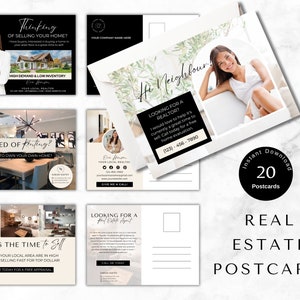 Real Estate Postcard Bundle, Just Listed, Market Update, Real Estate Farming, Real Estate Marketing, Realtor Postcard, Canva Template