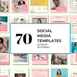 70 Pink Social Media Templates | Engagement Templates | DIY Templates  | Instagram Canva | Instagram Quotes | Grid | Coaching Templates