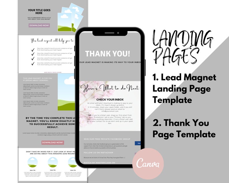 Landing Page Template Canva Thank You Page Lead Etsy
