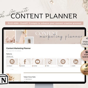 Ultimate Notion Content Planner, Content Calendar, Social Media Planner, Notion Dashboard, Content Creator, Content Marketing