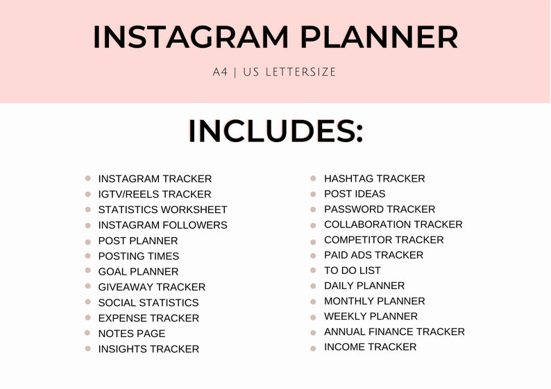 Instagram Planner Instagram Printable Planner Social Media Etsy