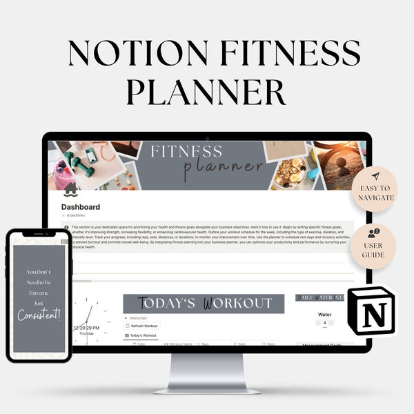 Notion Fitness Planner, Fitness Tracker, Notion Template, Weightloss Journal, Fitness Journal, Workout Planner, Gym Planner