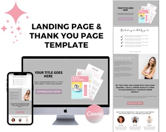 Plantilla de página de destino Canva / Página de agradecimiento / Lead Magnet / Opt-in / Plantilla de página de ventas / Generación de leads / Embudo / Marketing por correo electrónico