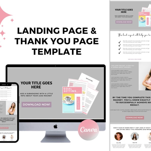 Landing Page Template Canva | Thank You Page | Lead Magnet | Opt-in | Sales Page Template | Lead Generation | Funnel | Email Marketing