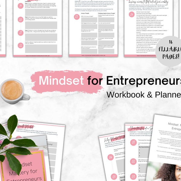 Mindset Workbook for Entrepreneurs, Limiting Beliefs, Growth Mindset Workbook, Journal Prompts, Imposter syndrome FILLABLE & PRINTABLE