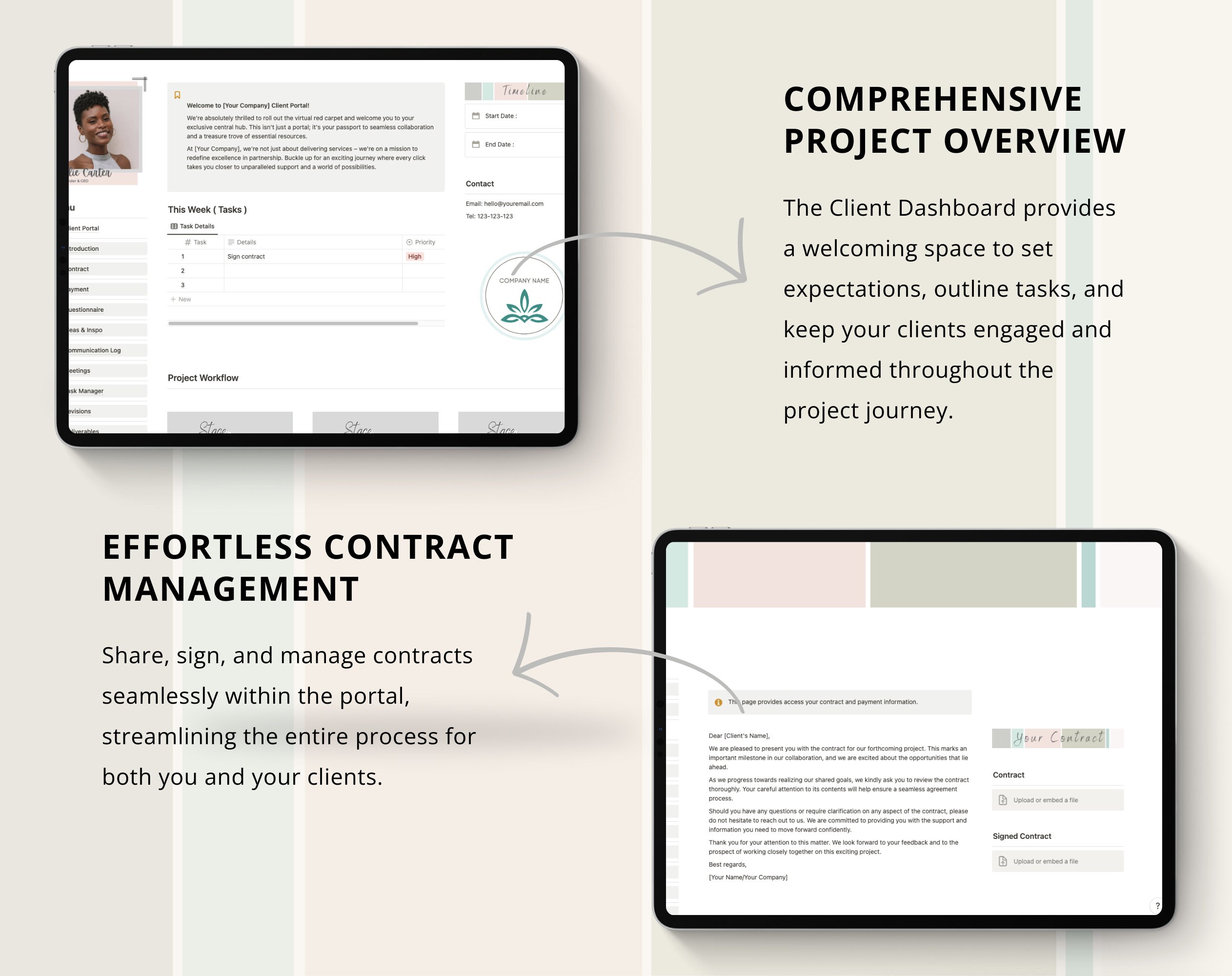 Client Dashboard Notion, Client Portal Notion, CRM, Project Management ...