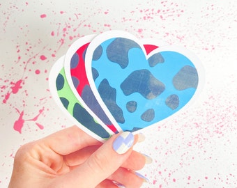 Cow Print Heart Water-Resistant Sticker