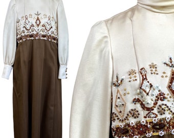 Vintage Victoria Royal Dress Size 8 Embellished Beaded Long Sleeve Evening 60s