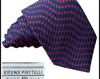 Vintage Bruno Piattelli Necktie Polka Dot Blue Red Textured  Silk Hand Made VTG