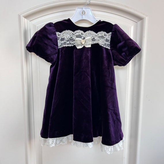 Vintage Girls Dress Size 3T Velour Lace Purple Ve… - image 9
