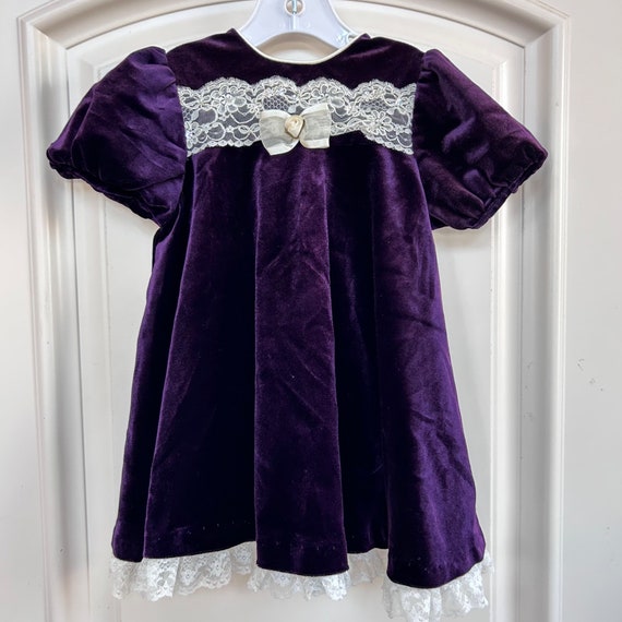 Vintage Girls Dress Size 3T Velour Lace Purple Ve… - image 10