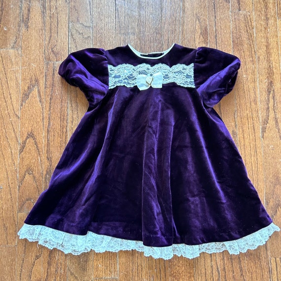 Vintage Girls Dress Size 3T Velour Lace Purple Ve… - image 2