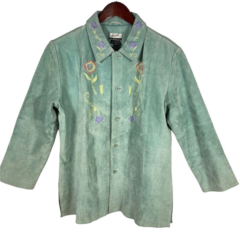 Vintage Randolph Duke The Look Suede Jacket Embroidered Boho Aqua Women Large/XL, Women's Vintage Suede Coat, Embroidered Suede Jacket image 7