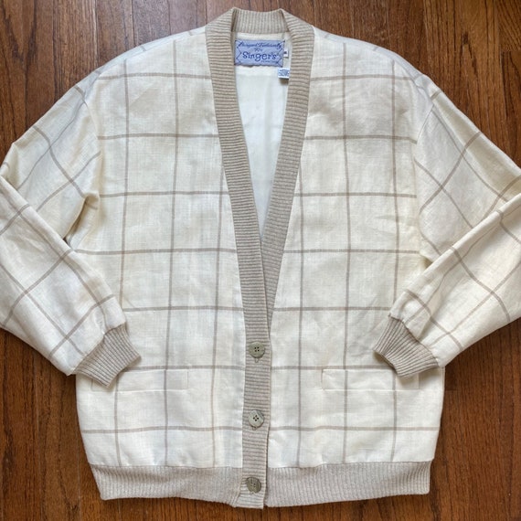 Vintage Linen Jacket Grandpa Sweater Cardigan Pla… - image 10